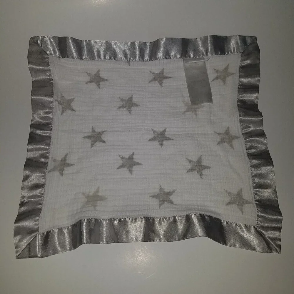 Aden & Anais Gray Stars Square Muslin Lovey Silver Satin Trim